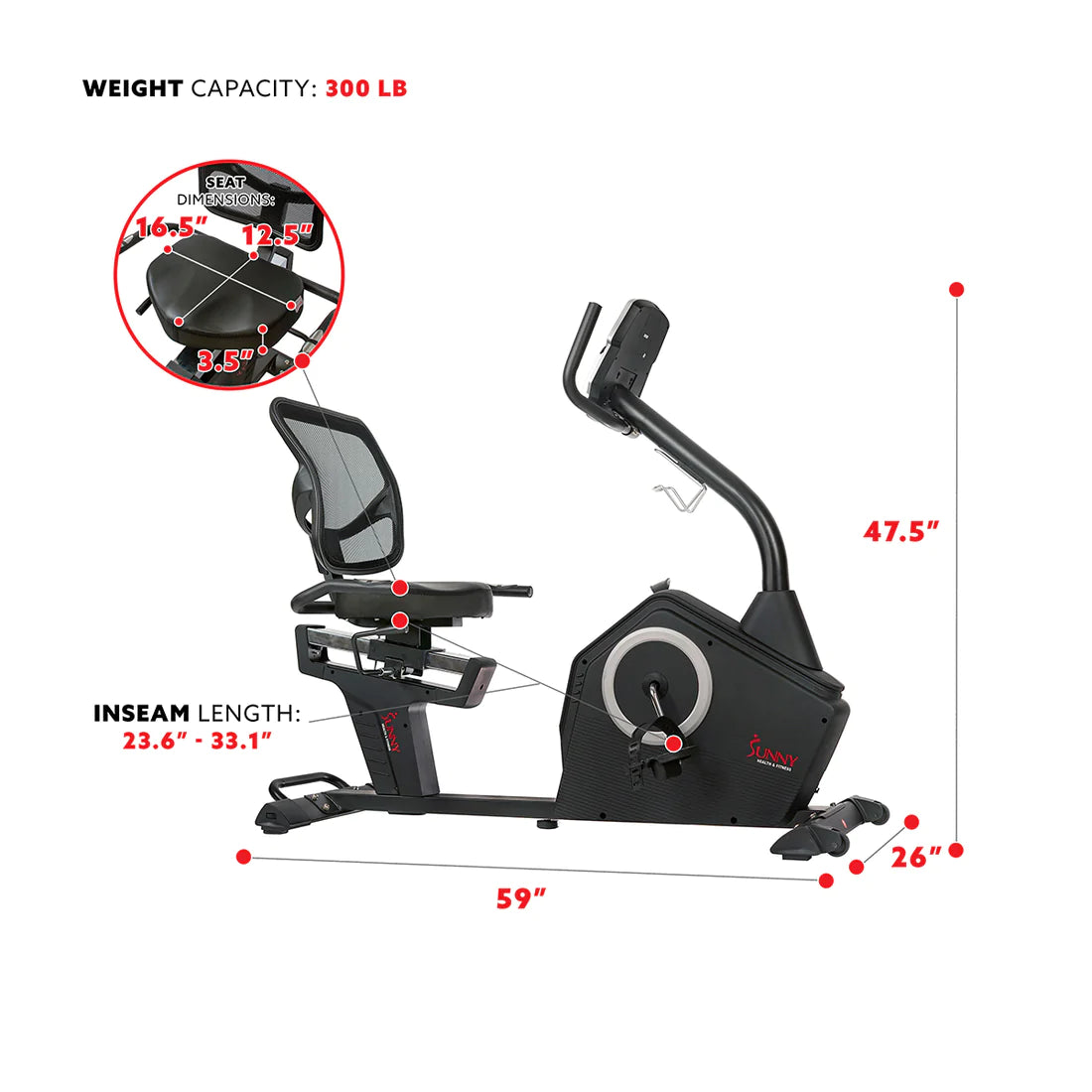 Sunny Health & Fitness Programmable Recumbent Bike SF-RB4850