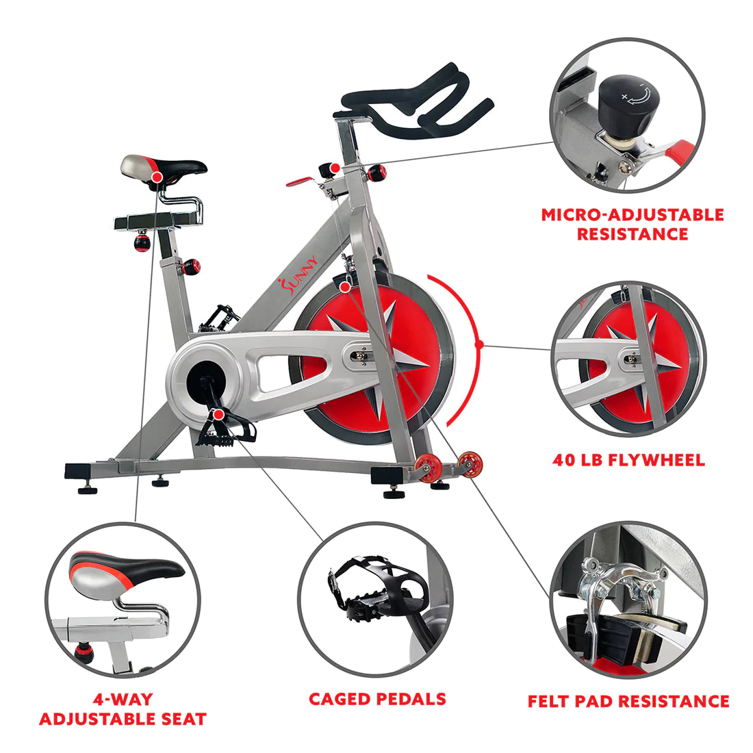 Sunny Health & Fitness 40 lb Flywheel Chain Drive Pro Indoor Cycling Exercise Bike SF-B901