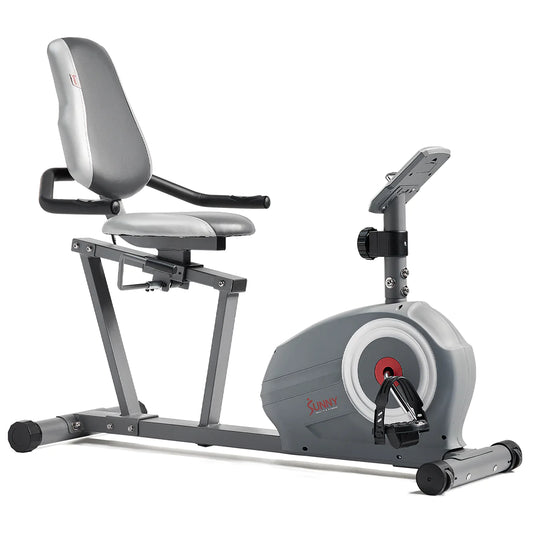 Sunny Health & Fitness Essentials Series Magnetic Smart Recumbent Bike with Exclusive SunnyFit® App Enhanced Bluetooth Connectivity SF-RB422003