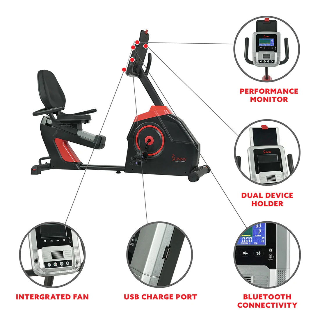 Sunny Health & Fitness Evo-Fit Recumbent Bike Electro-Magnetic Cardio Fitness - SF-RB4954