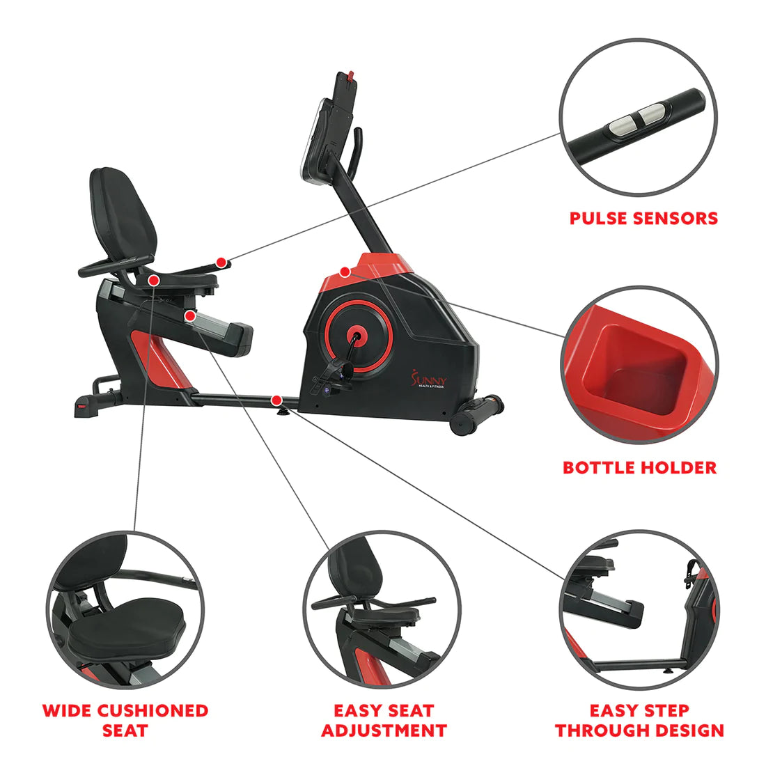 Sunny Health & Fitness Evo-Fit Recumbent Bike Electro-Magnetic Cardio Fitness - SF-RB4954