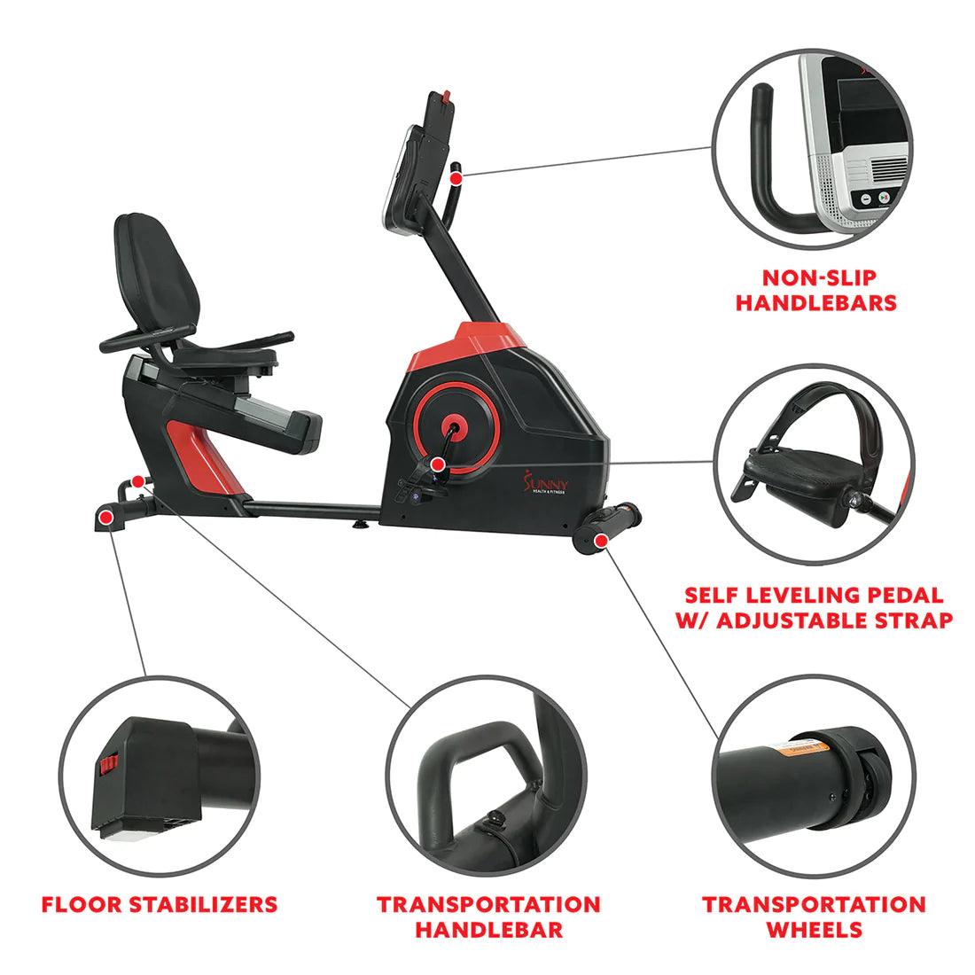 Sunny Health & Fitness Evo-Fit Recumbent Bike Electro-Magnetic Cardio Fitness - SF-RB4954