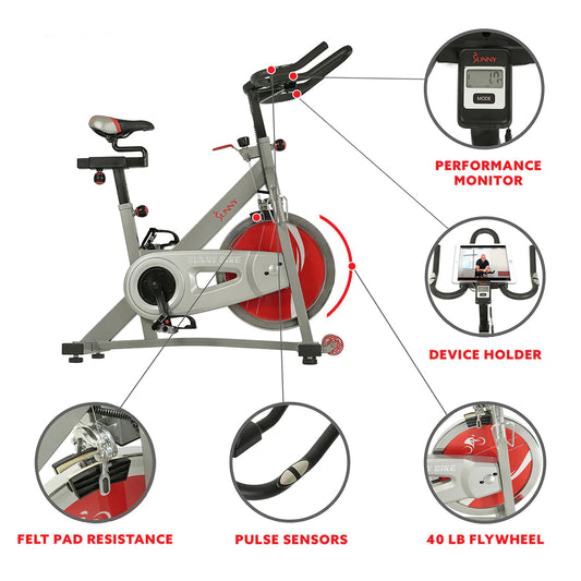 Sunny Health & Fitness Pro II Indoor Cycling Bike with Device Mount and Advanced Display – SF-B1995