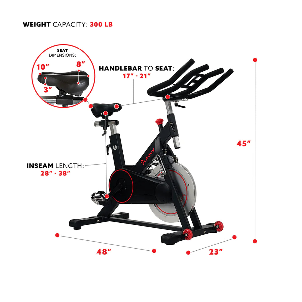 Sunny Health & Fitness Magnetic Belt Drive Indoor Cycling Bike with 44 lb Flywheel and Large Device Holder - SF-B1805