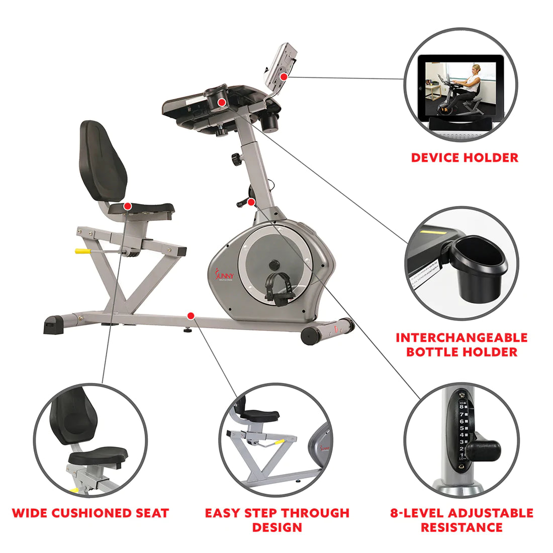 Sunny Health & Fitness SF-RBD4703 Convertible Recumbent Bike