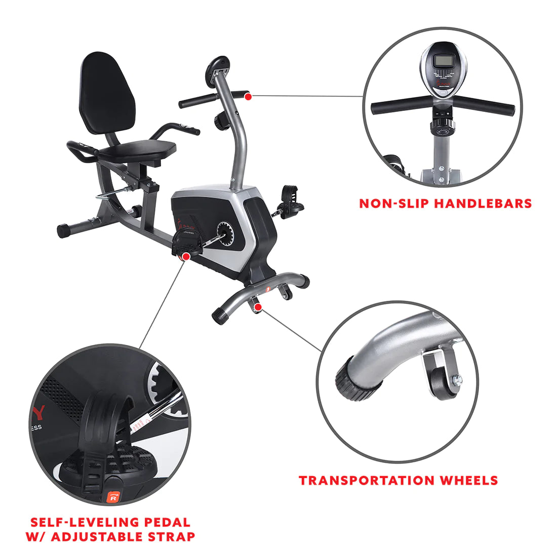 Sunny Health & Fitness Magnetic Recumbent Exercise Bike, 300 lb Capacity & Adjustable Seat SF-RB4616