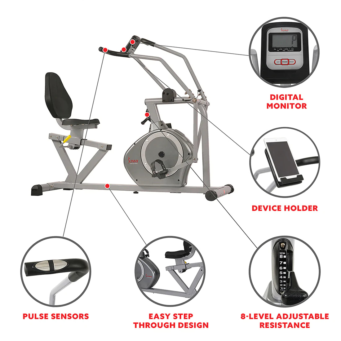 Sunny Health & Fitness Cross Training Magnetic Recumbent Bike SF-RB4708