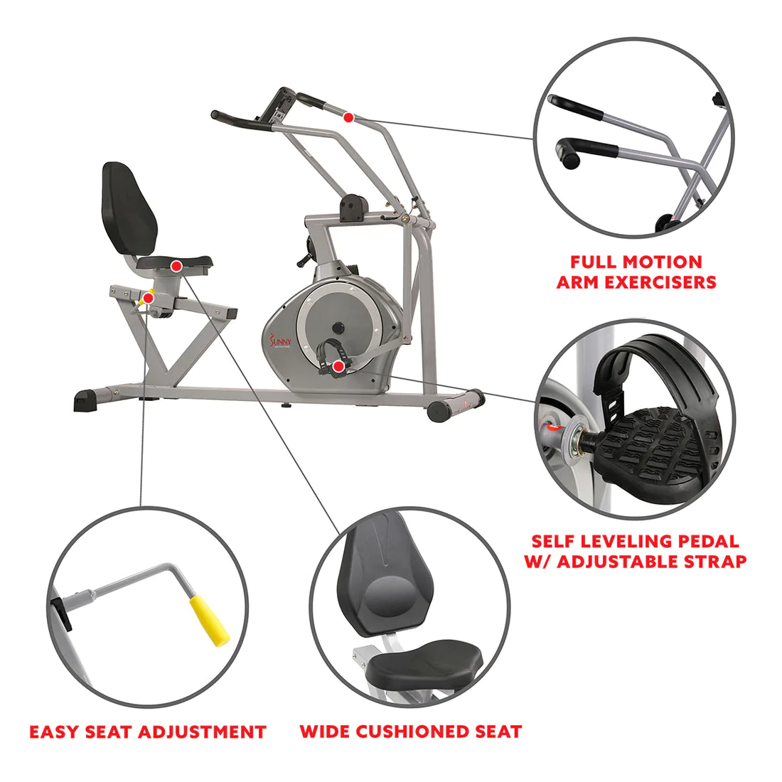 Sunny Health & Fitness Cross Training Magnetic Recumbent Bike SF-RB4708