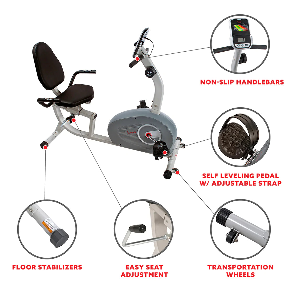 Sunny Health & Fitness Magnetic Recumbent Exercise Bike SF-RB4905