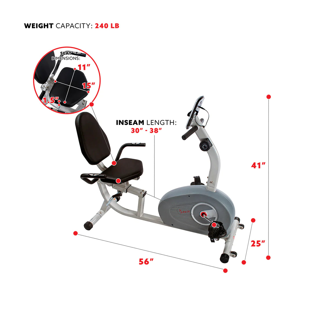 Sunny Health & Fitness Magnetic Recumbent Exercise Bike SF-RB4905