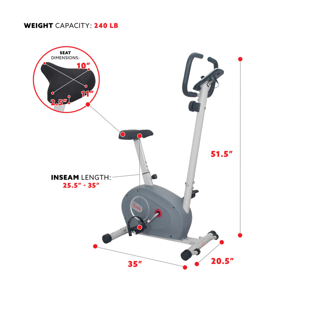 Sunny Health & Fitness Magnetic Resistance Upright Bike SF-B2906