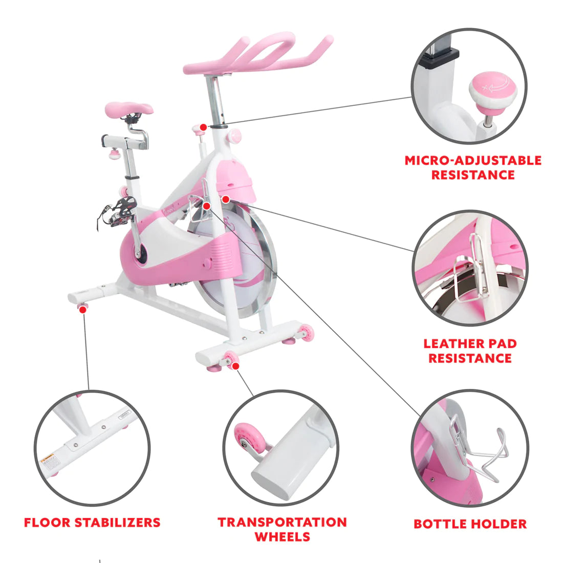 Sunny Health & Fitness P8150 Pink Belt Drive Premium Indoor Cycling Bike