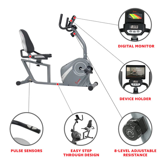 Sunny Health & Fitness Magnetic Recumbent Bike - SF-RB4876