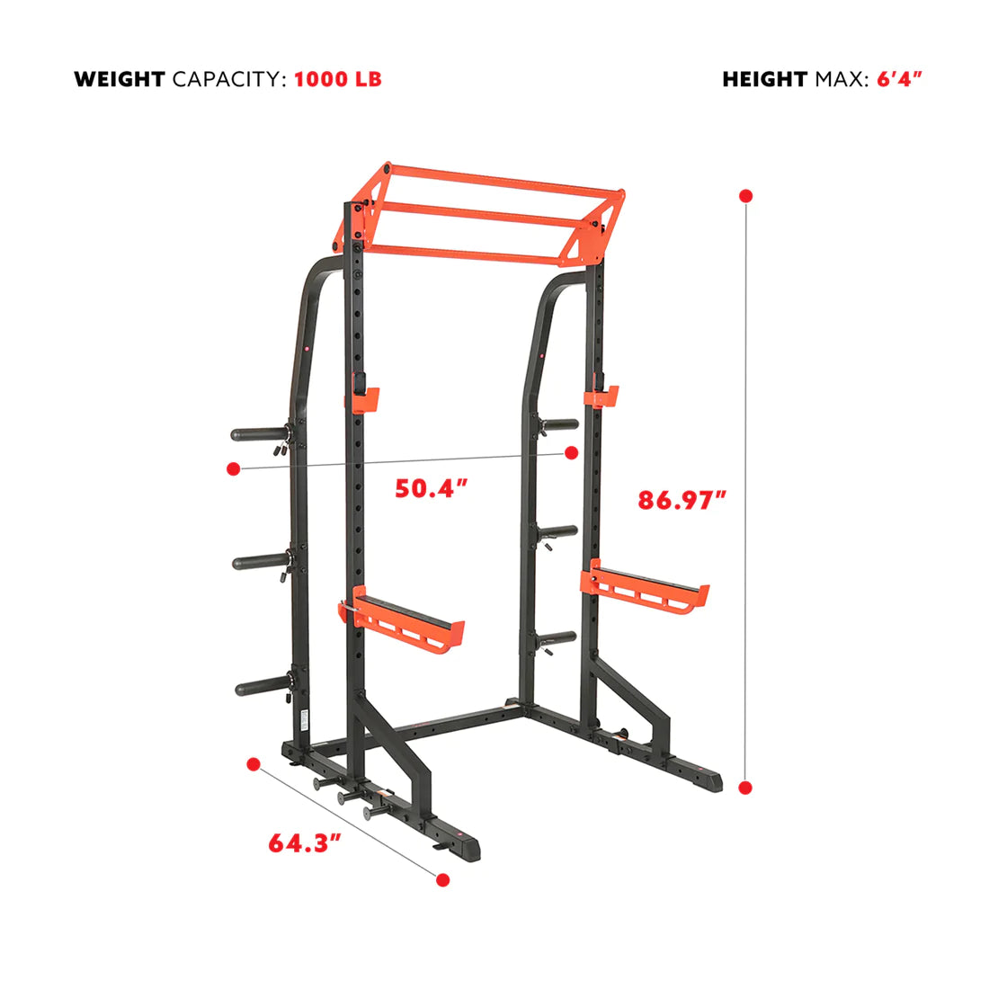 Sunny Health & Fitness Power Zone Half Rack Heavy Duty Performance Power Cage with 1000 LB Weight Capacity – SF-XF9933