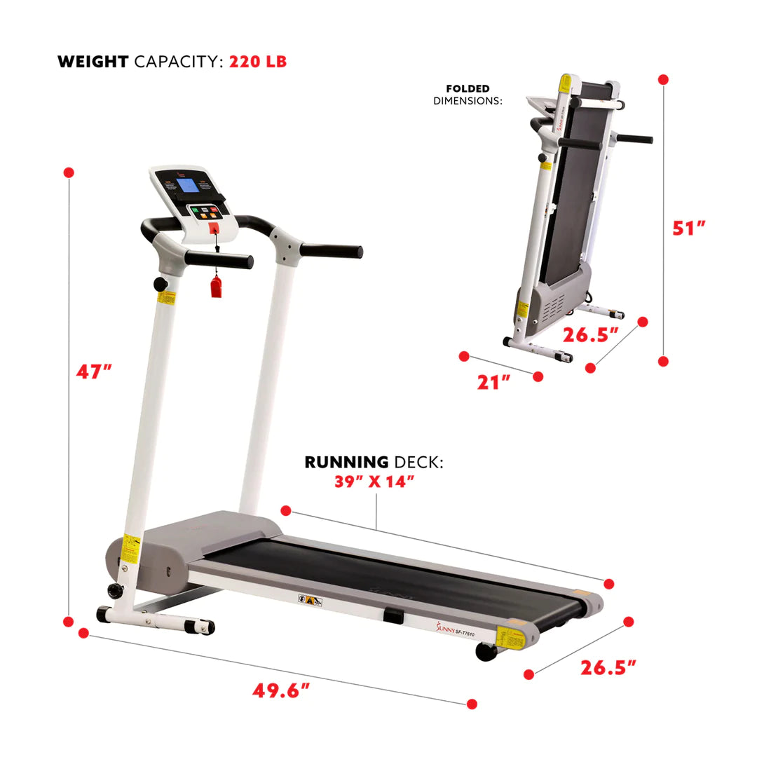 Sunny Health & Fitness SF-T7610 Easy Assembly Folding Treadmill