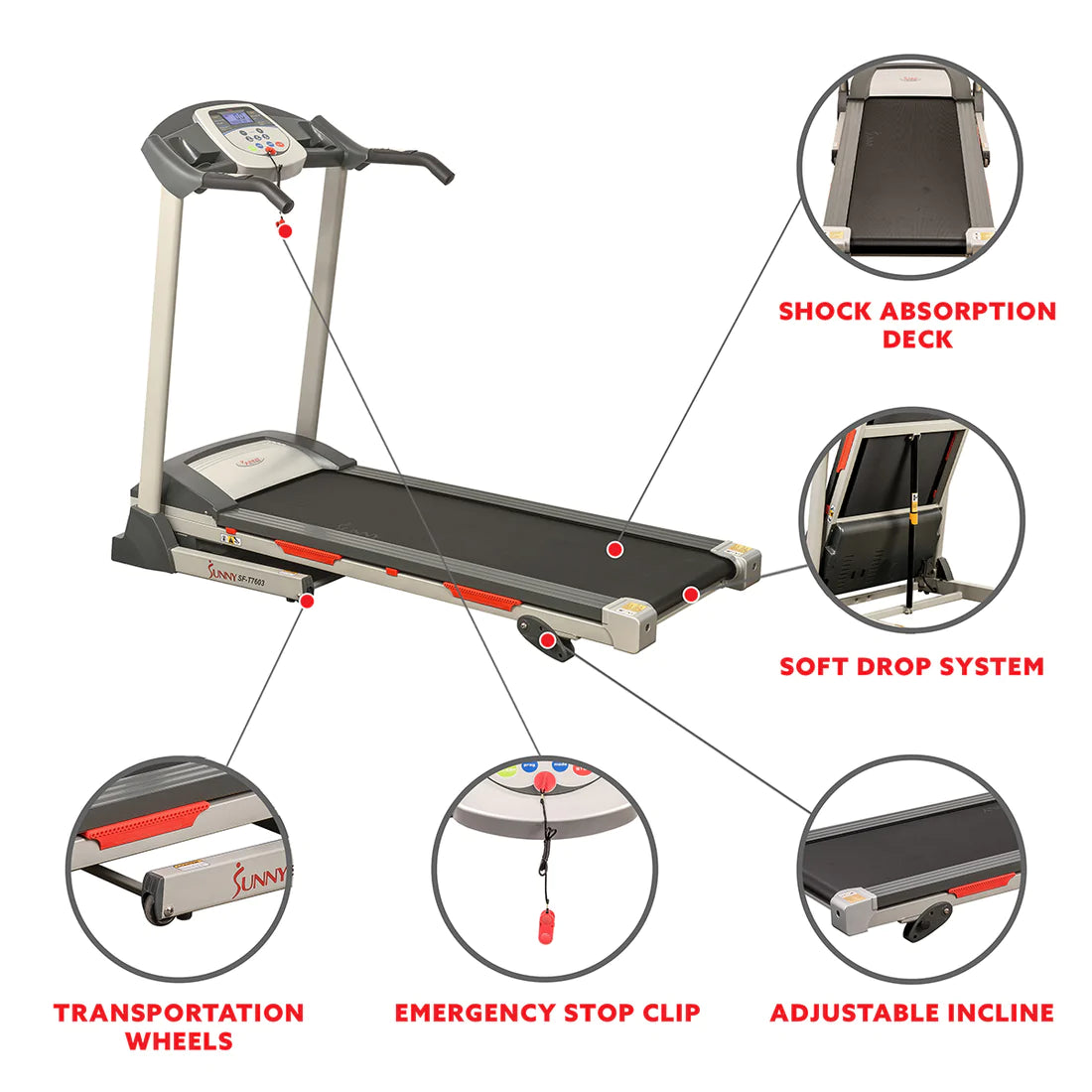 Sunny Health & Fitness SF-T7603 Motorized Treadmill (Manual Incline)