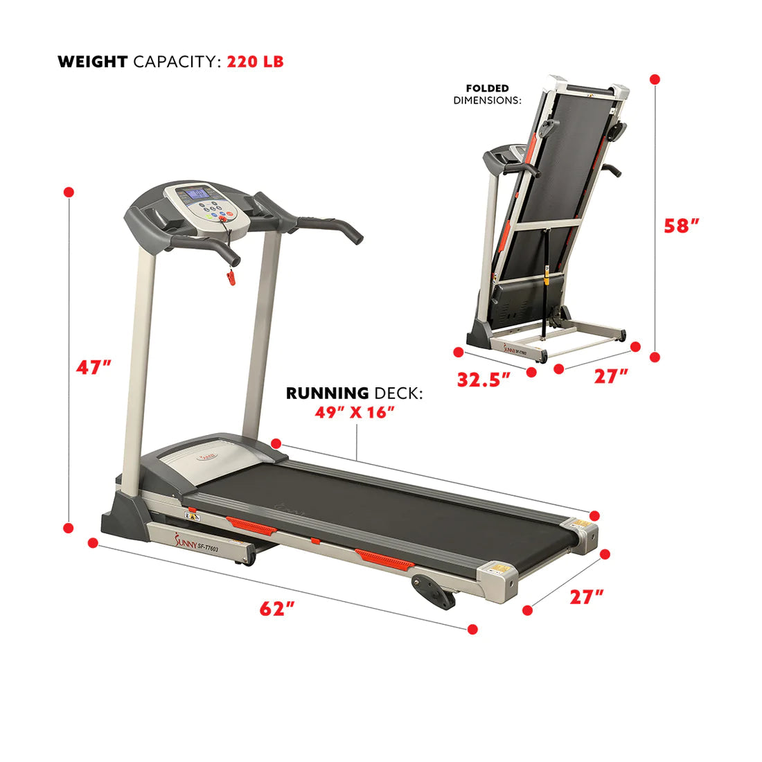 Sunny Health & Fitness SF-T7603 Motorized Treadmill (Manual Incline)