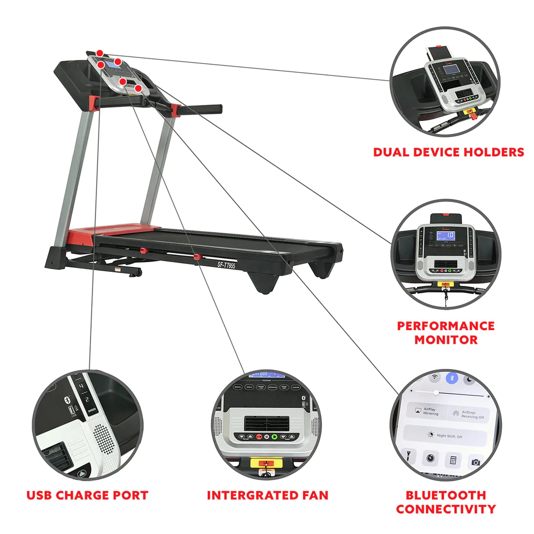 Sunny Health & Fitness Evo-Fit Incline Treadmill with Bluetooth and Dual Device Tablet Holders - SF-T7955