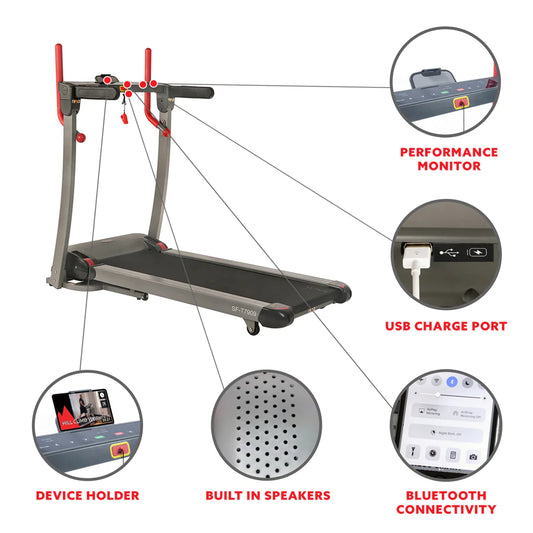 Sunny Health & Fitness Incline Treadmill with Bluetooth Speakers and USB Charging Function - SF-T7909