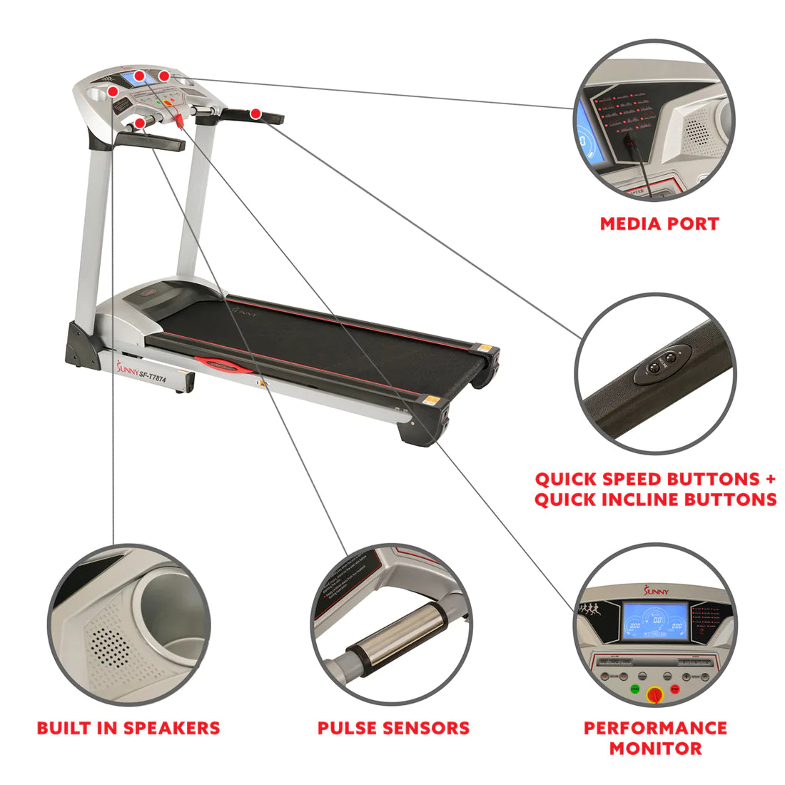 Sunny Health & Fitness Performance Treadmill with Auto Incline SF-T7874