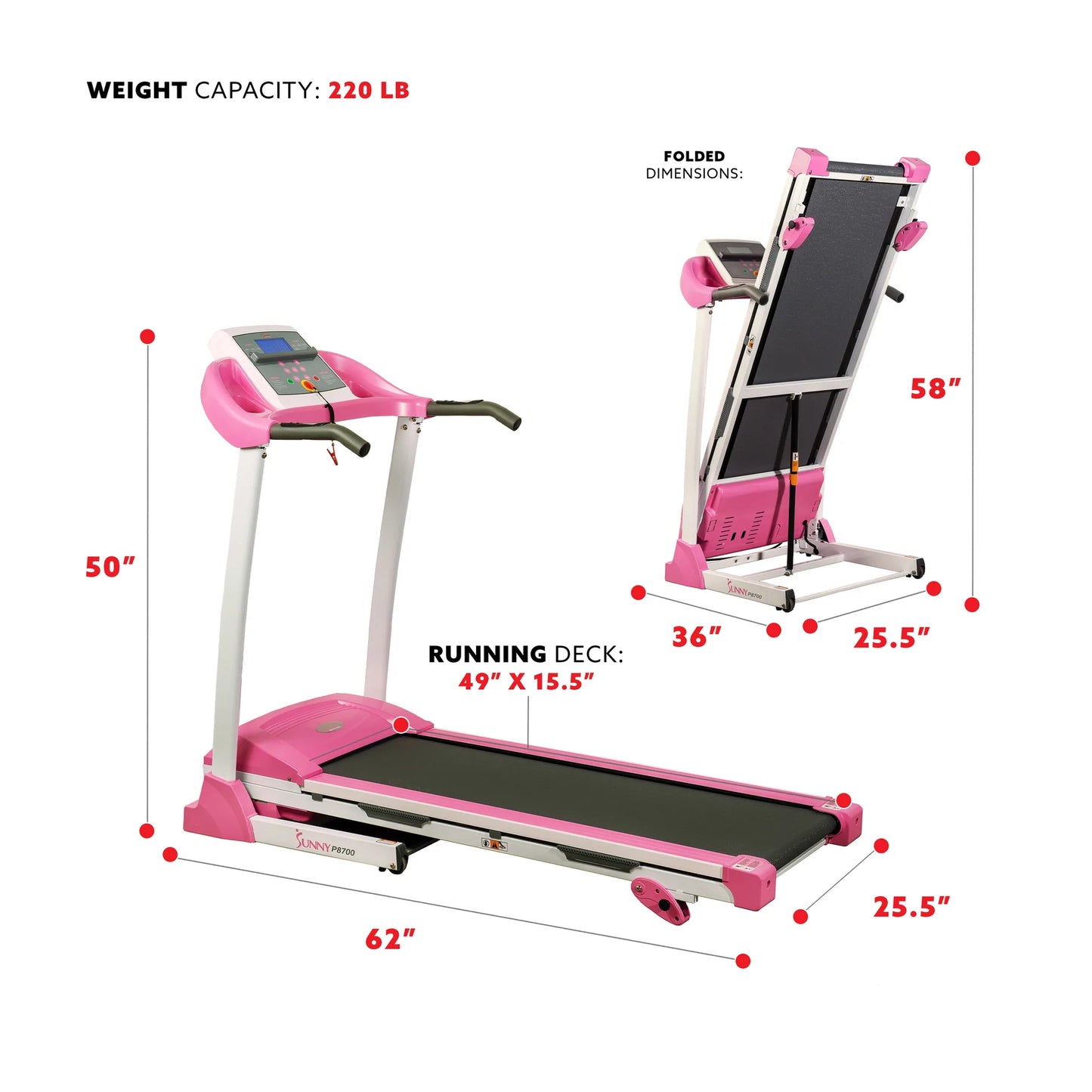 Sunny Health & Fitness P8700 Pink Treadmill