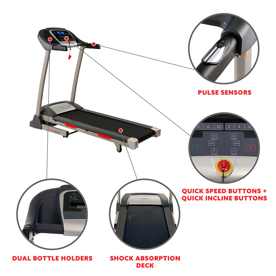 Sunny Health & Fitness Portable Treadmill with Auto Incline SF-T7705