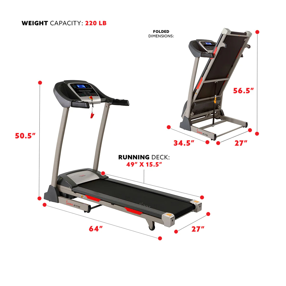 Sunny Health & Fitness Portable Treadmill with Auto Incline SF-T7705