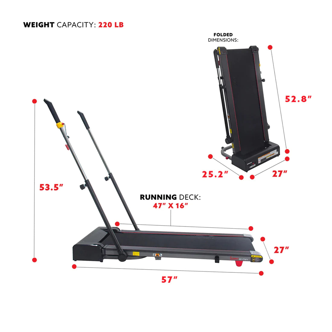 Sunny Health & Fitness Slim Folding Treadmill Trekpad with Arm Exercisers  SF-T7971