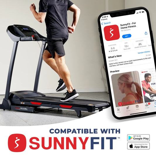 Sunny Health & Fitness Premium Folding Auto-Incline Smart Treadmill with Exclusive SunnyFit® App Enhanced Bluetooth Connectivity SF-T7705SMART