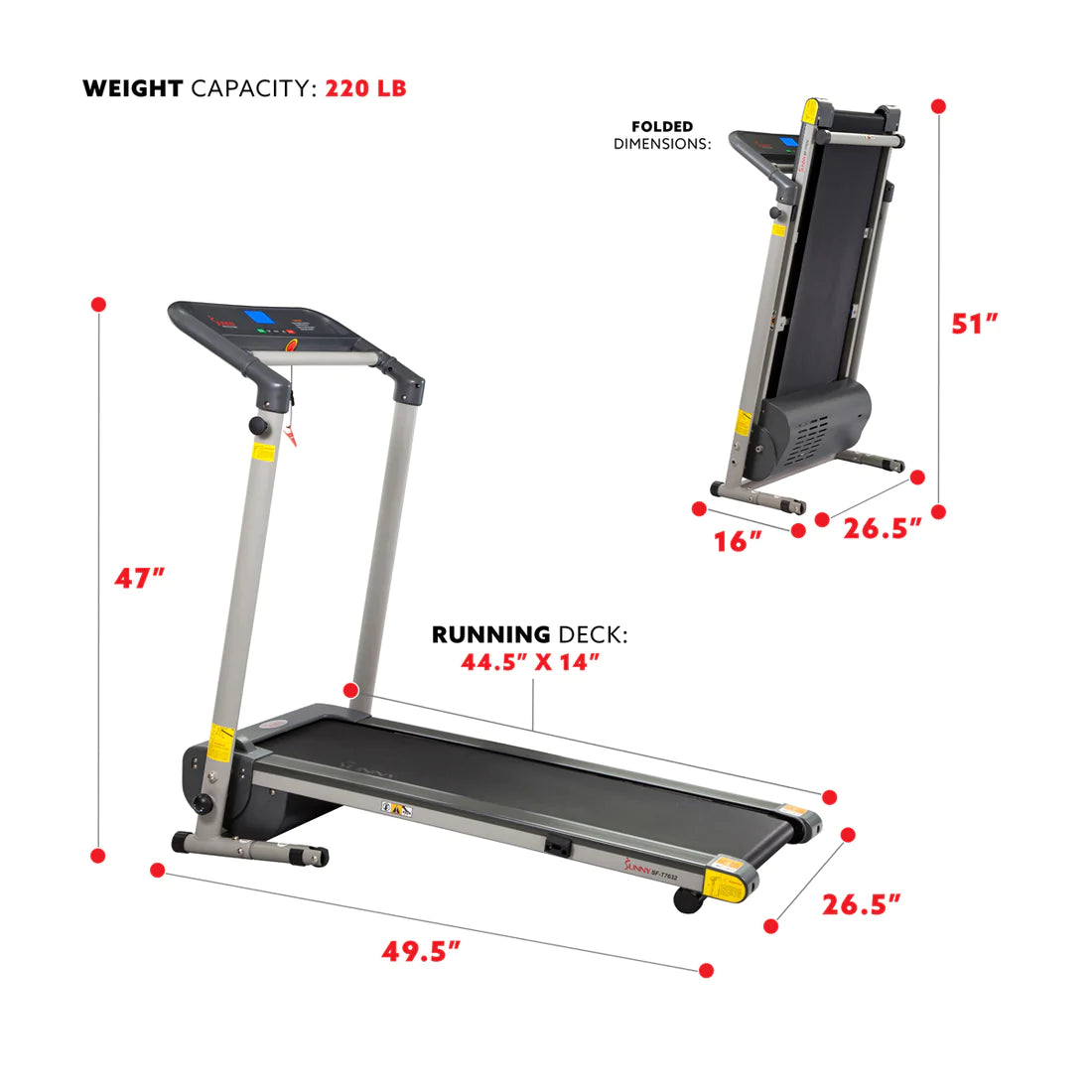 Sunny Health & Fitness SF-T7632 Space Saving Folding Treadmill