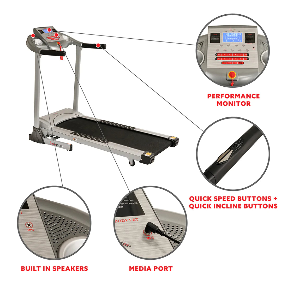 Sunny Health & Fitness High Weight Limit Treadmill with Auto Incline SF-T7873