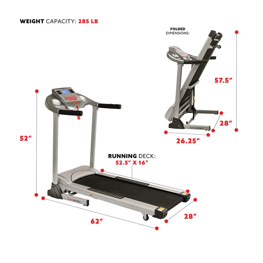 Sunny Health & Fitness High Weight Limit Treadmill with Auto Incline SF-T7873